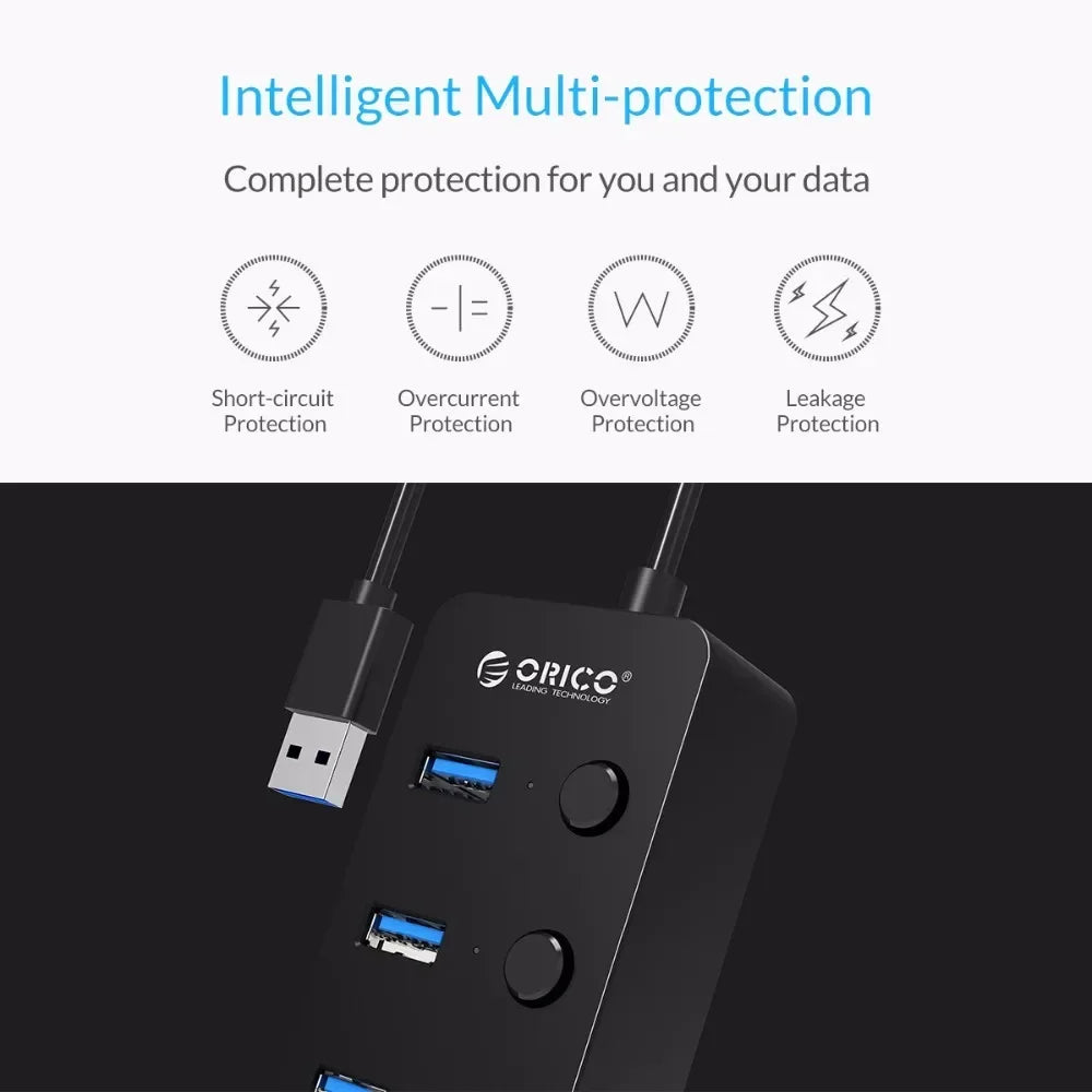 ORICO USB 3.0 Hub Splitter 4 Ports USB HUB With Individual Power Switches Multi USB Splitter OTG Adapter for Laptop Accessories