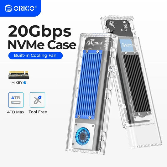 ORICO 20Gbps M.2 NVME SSD Case Enclosure with Cooling Fan USB 3.2 Gen 2 x 2 PCIE NVME Adapter Tool Free 4TB for PCIe M Key
