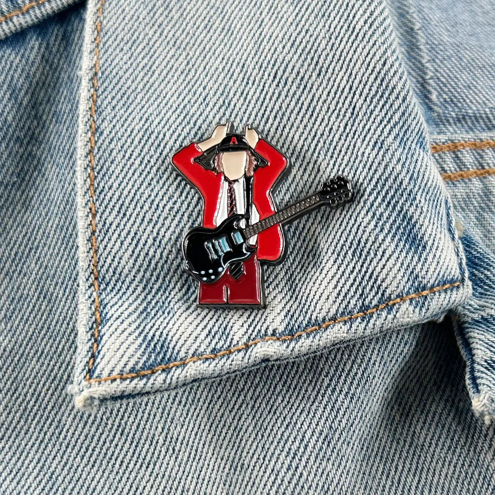 Rock Band Badge Guitarist Angus Young Enamel Pin Music Jewelry Fans Gift Fun Backpack Decorative