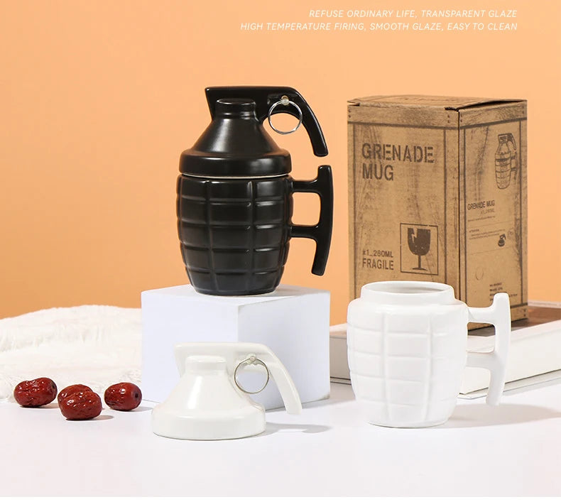 Creative Grenade Mug Funny Coffee Cup Shaped Ceramic Cup with Lid Modeling Cup Living Room Home Decoration 350ml Water Cup