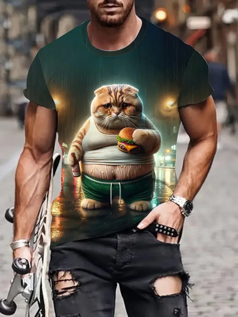 Funny Men's T-shirts Cute Cat 3D Print Tops Men Women Short Sleeve Tee Oversized Streetwear T shirt Casual Simple Men's Clothing