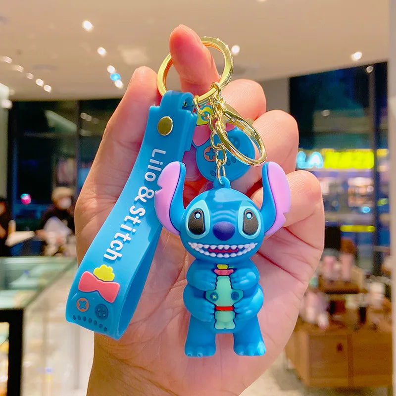 Anime Fashion Keychain Cartoon Stitch Cute Doll PVC Key Chain Kids Keyring Car Ornament Girl Boy Festival New Year Gifts