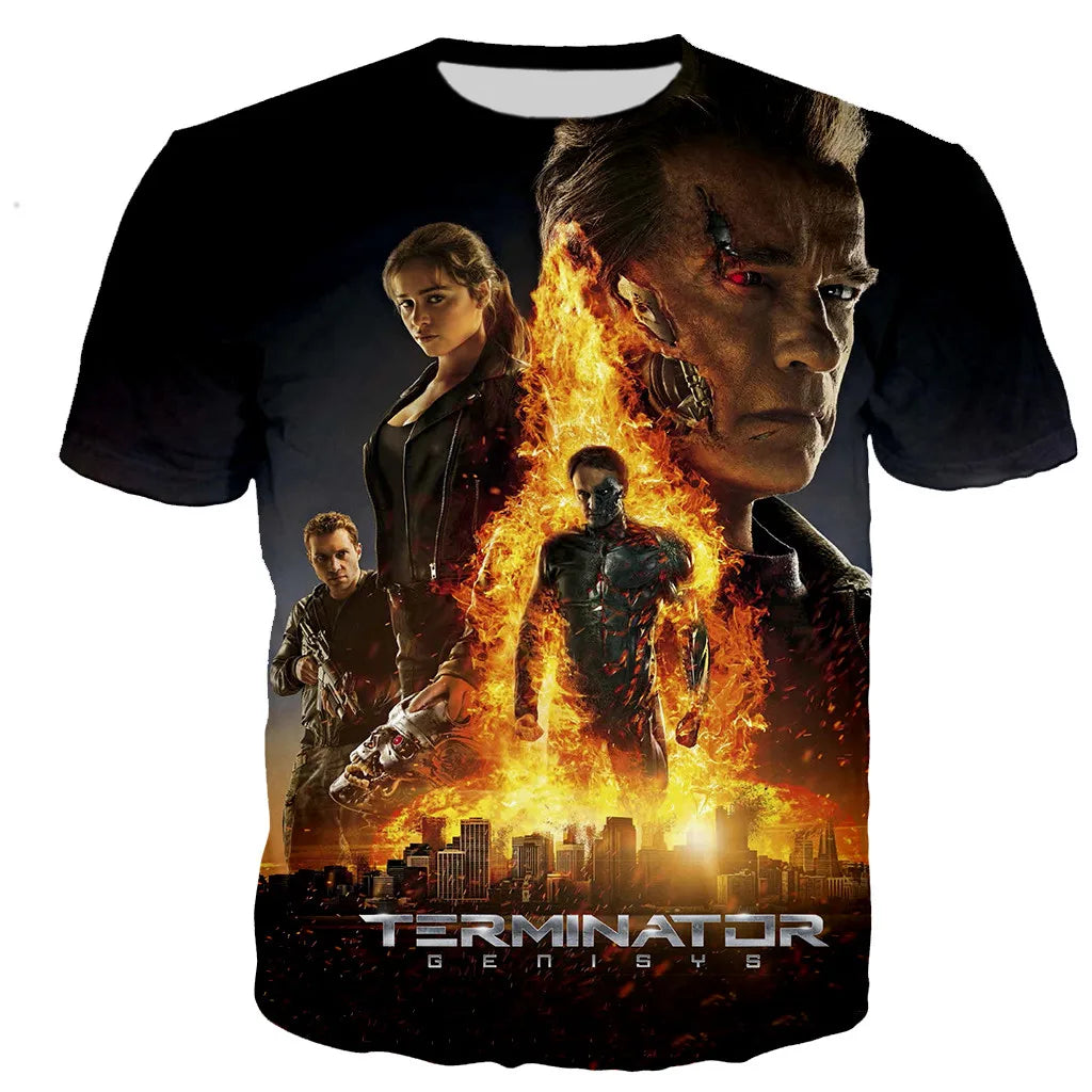 Movie Terminator T-Shirts Male 3D Print Men Women Fashion Short Sleeve O-Neck T Shirt Oversized Streetwear Kids Y2k Top Clothing