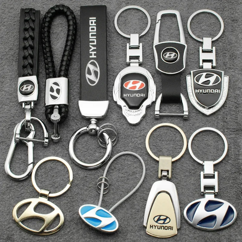 Metal/Leather Car Keychain Badge Emblem For Hyundai Elantra Kona i10 i20 i30 ix25 ix35 Tucson N Line Key Chain Rings Accessories