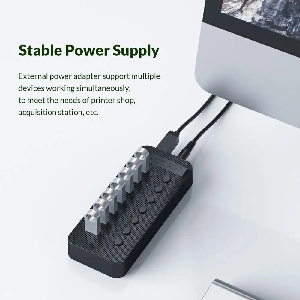 ORICO Industrial 7/10/13/16 Port USB 3.0 Hub Multiple Expander Socket Splitter On/Off Key Switch Dock USB Charger Power Adapter