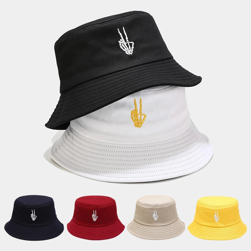 Fashionable Embroidered Fisherman's Hat Beach Men's And Women's Fishing Hat Outdoor Sun Hat Cartoon Pattern