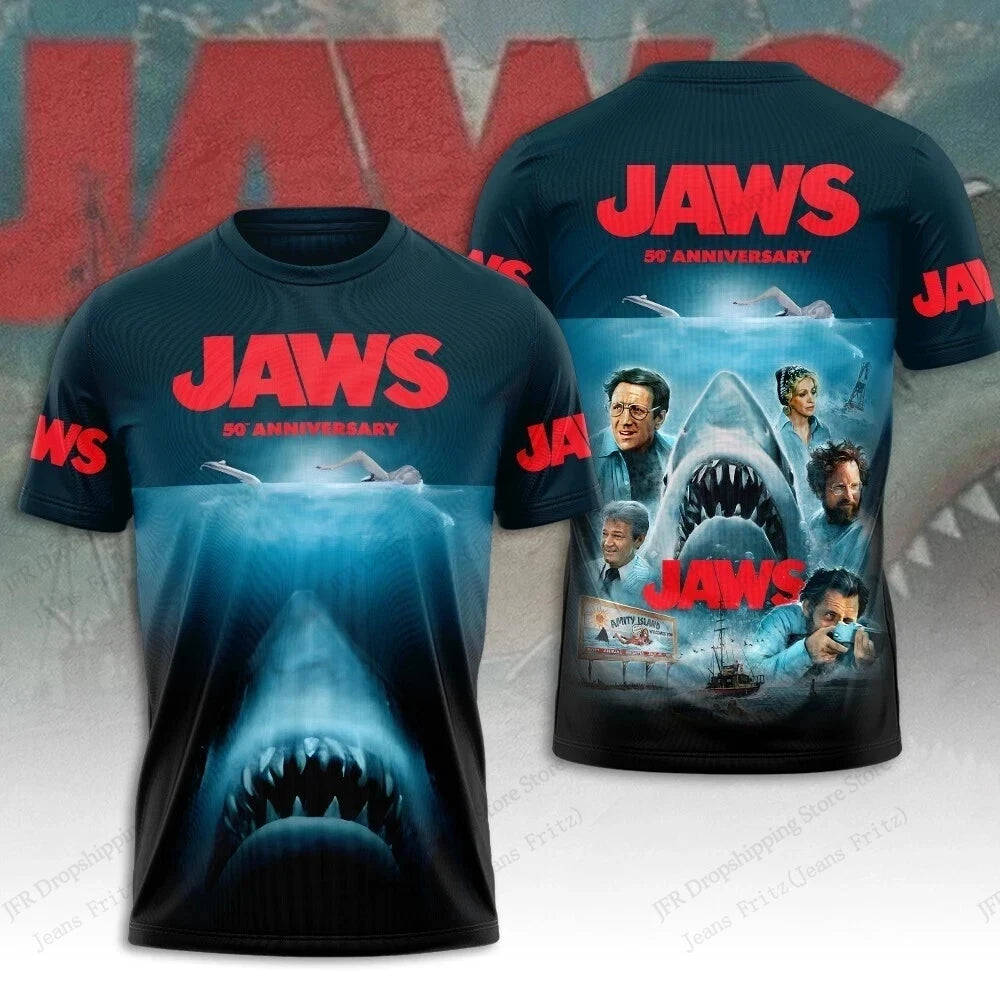 Mens Tshirt Movie Jaws 50Th Anniversary 3d Print T-shirt Men Women Fashion Casual Oversized Short Sleeve Tops Tees Boy Apparel