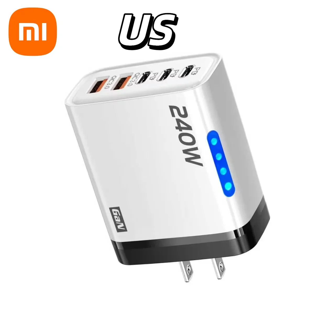 Xiaomi 5 in 1 240W  GaN Fast Charger With LED Light 2USB+3Type-C Multi Port Phone Charging Head For iPhone Huawei Laptop Tablets