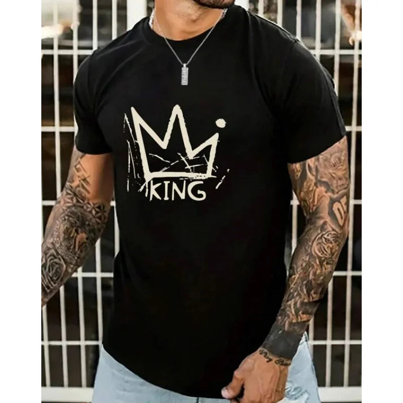 Fashion T-Shirts For Men 3d Letter King Printed Men'S Clothing Casual Short Sleeved Street Harajuku tops Loose Oversized T Shirt