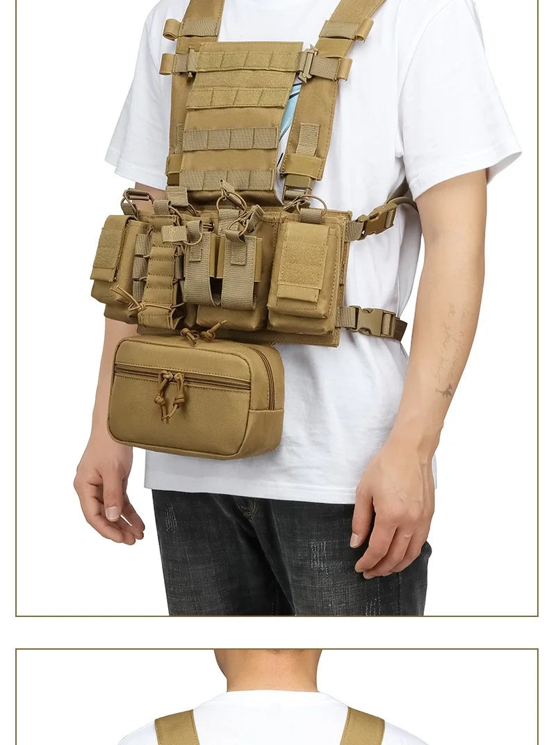 Military Tactical Vest Chest Rig with Adjustable Straps & Large Capacity Pouch for Outdoor Adventure & Tactical Missions