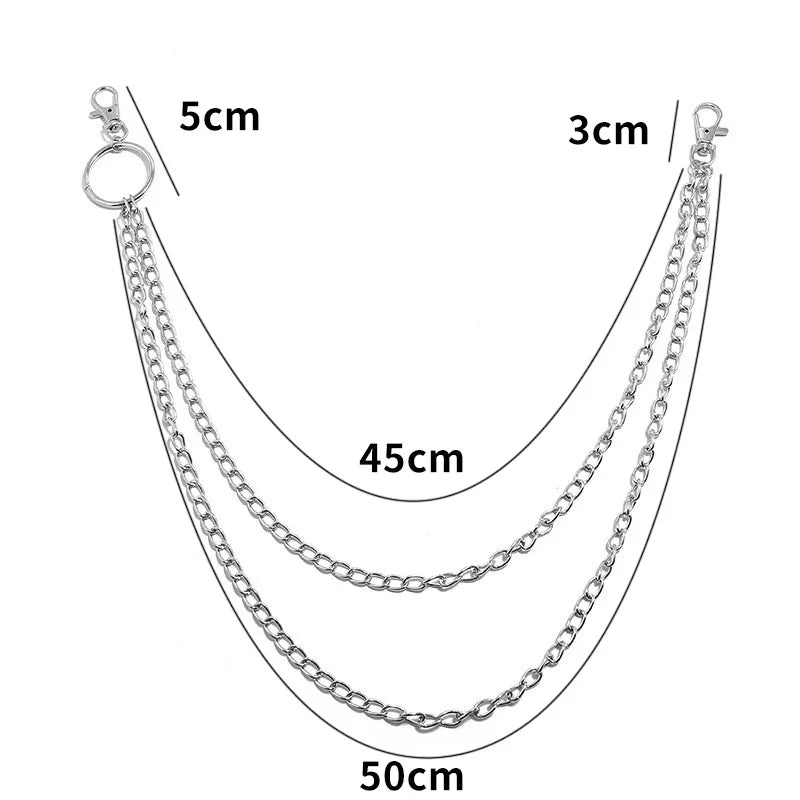 Metal Belt Chain HipHop Rock Punk Hook Trousers Pant Waist Link Metal Wallet Chain Keychain Ring Clip Keyring Jewelry