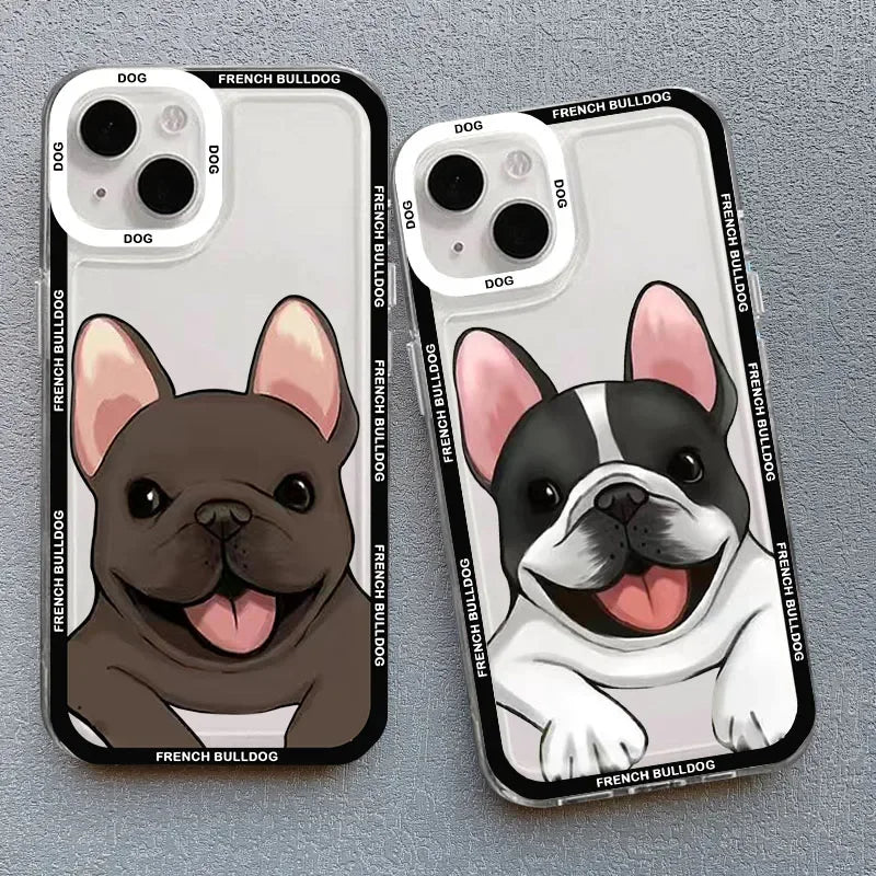 Cute Pug Dog French Bulldog Phone Case For iPhone 14 Pro MAX 15 11 13 12 XS X 16 XR 7 8Plus Kawaii Clear Shockproof Lover Cover