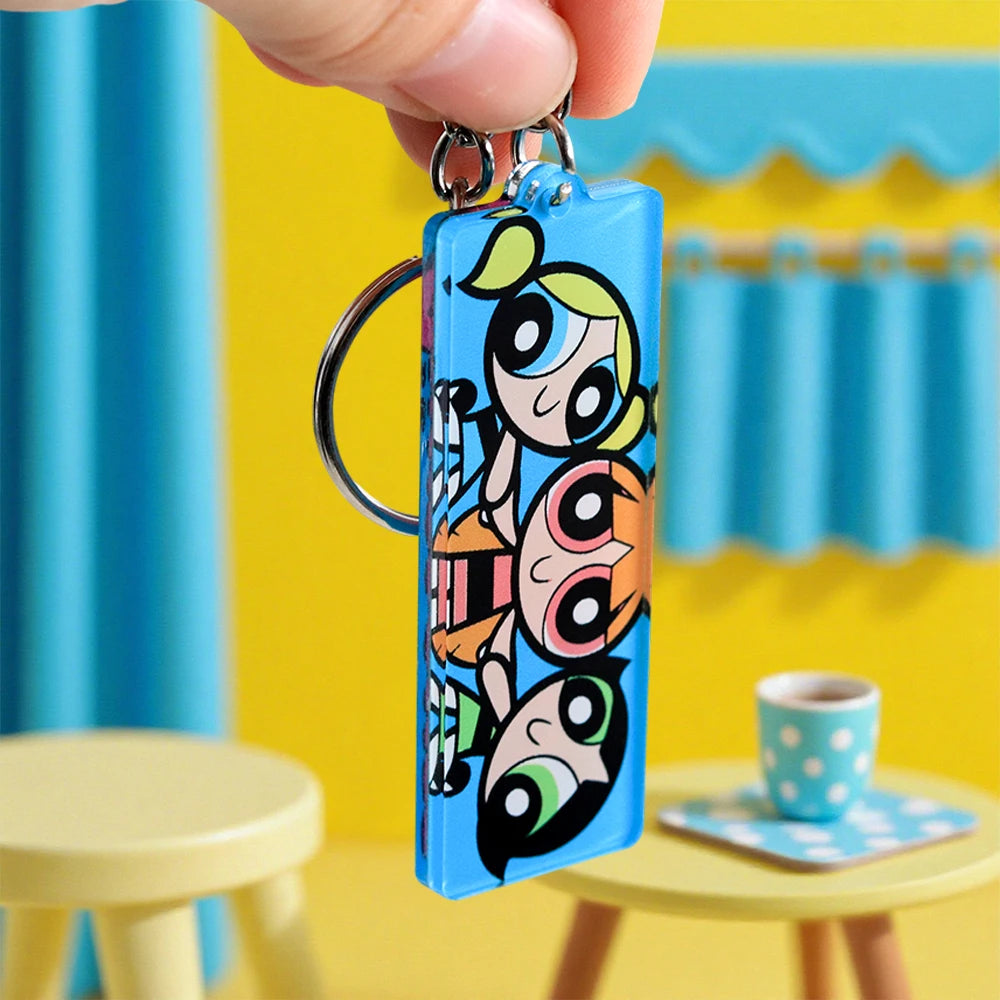 Cartoon Girl Keychain Powerpuff-Animation Keyring Fans Gift Cute Comic Character Peripheral Key Tag Accessories Collection