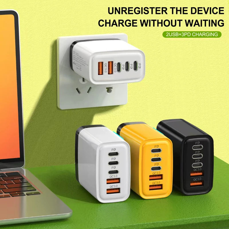 Xiaomi 5 in 1 240W  GaN Fast Charger With LED Light 2USB+3PD Multi Port Phone Charging Head For iPhone 17 16 Pro Huawei Laptop