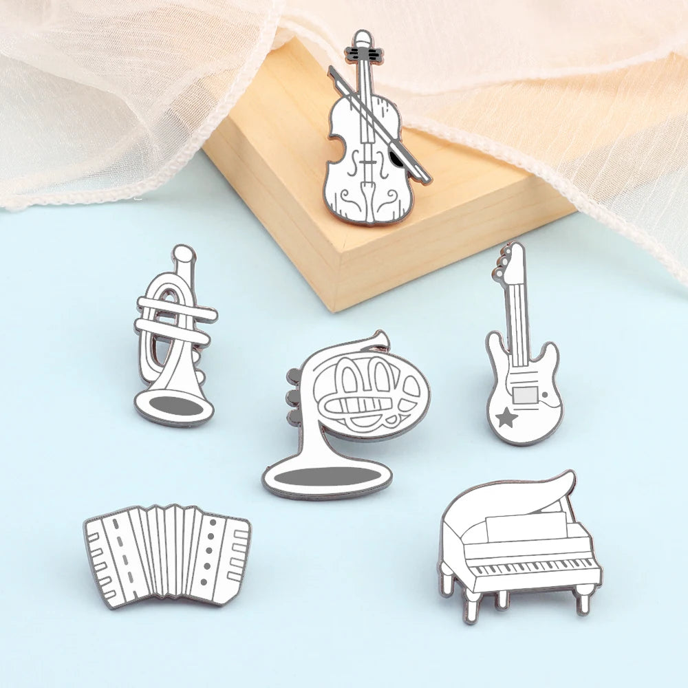 Cool Violin Enamel Pins Elegant Piano Accordion Bass Instrument Brooches Musician Shirt Lapel Pin Badges Jewelry for Music Lover