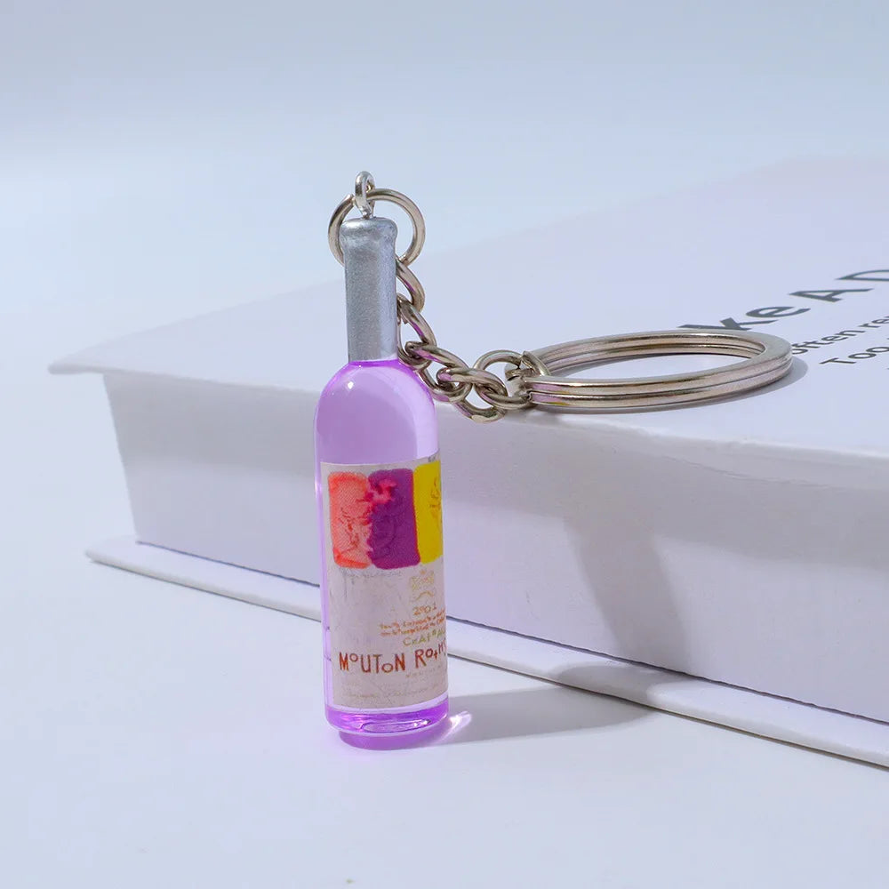 1PC Trendy Acrylic Simulated Wine Bottle Keychain for Man with Cool Charm, Decorative Accessory for Keys,Bags & Backpacks Gift