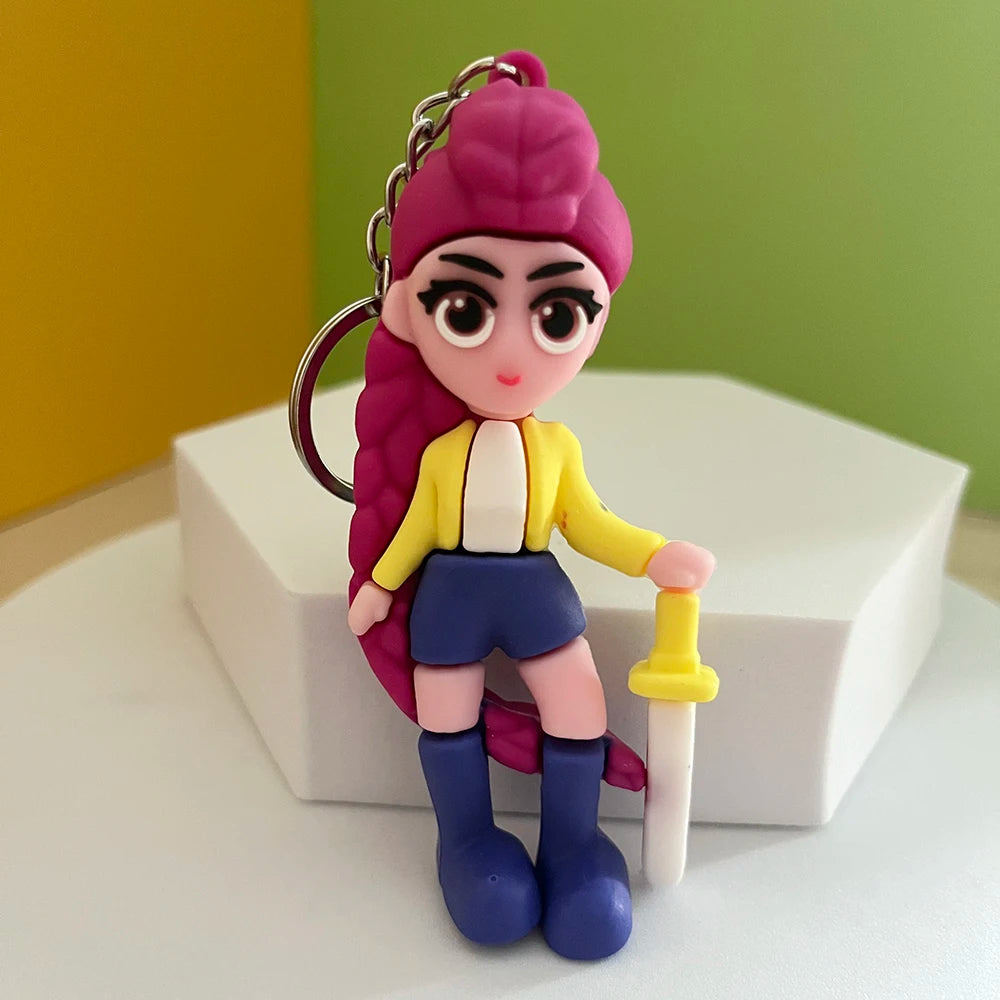 Anime Kawaii KPop Demon Hunters PVC Doll Keychain Cute Cartoon Keyring Bag Pendant Fashion Jewelry Accessory for Kids Gift
