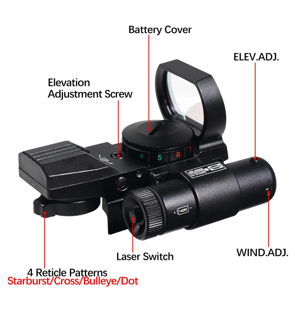 Tactical HD101 Red Dot Sight Series with Laser Combination Riflescope Optical Airsoft Adjustable Reflex 4 Reticle Scope Hunting