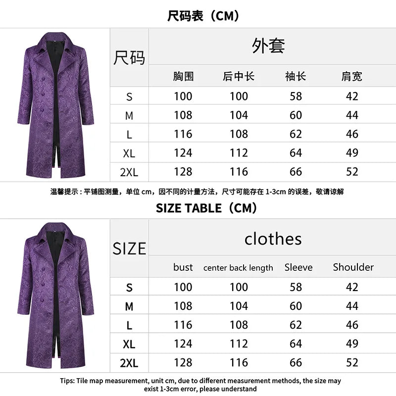 2025 Joker Men's Coat Cosplay Costume Movie Same Style Clothing Halloween Comic-Con Party Carnival Props Adult Windbreake Gift