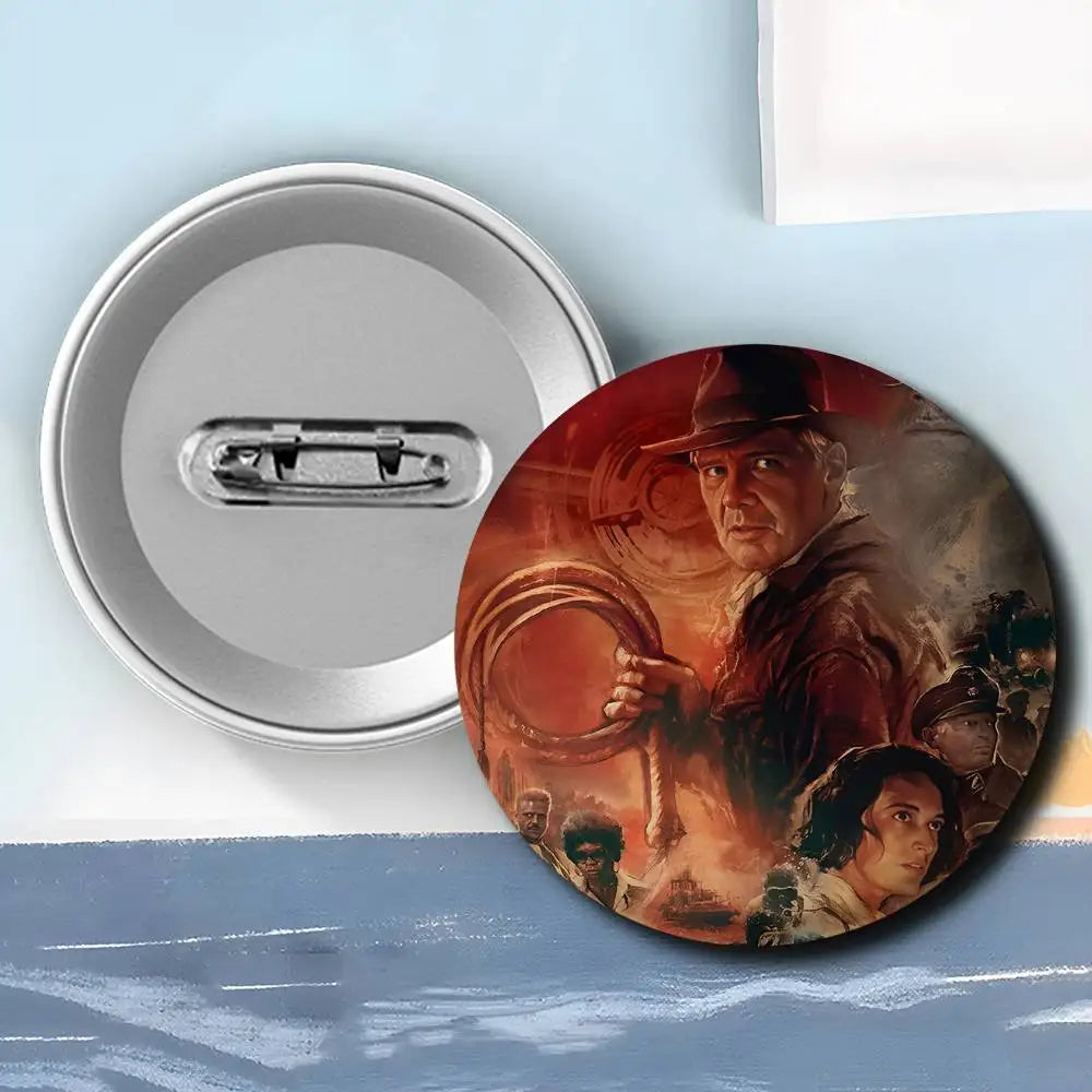 Classic Movie I-Indiana J-Jones Badges Round Exquisite Badge Brooches Creative Pins For Clothes Hat Backpack Gift Accessories