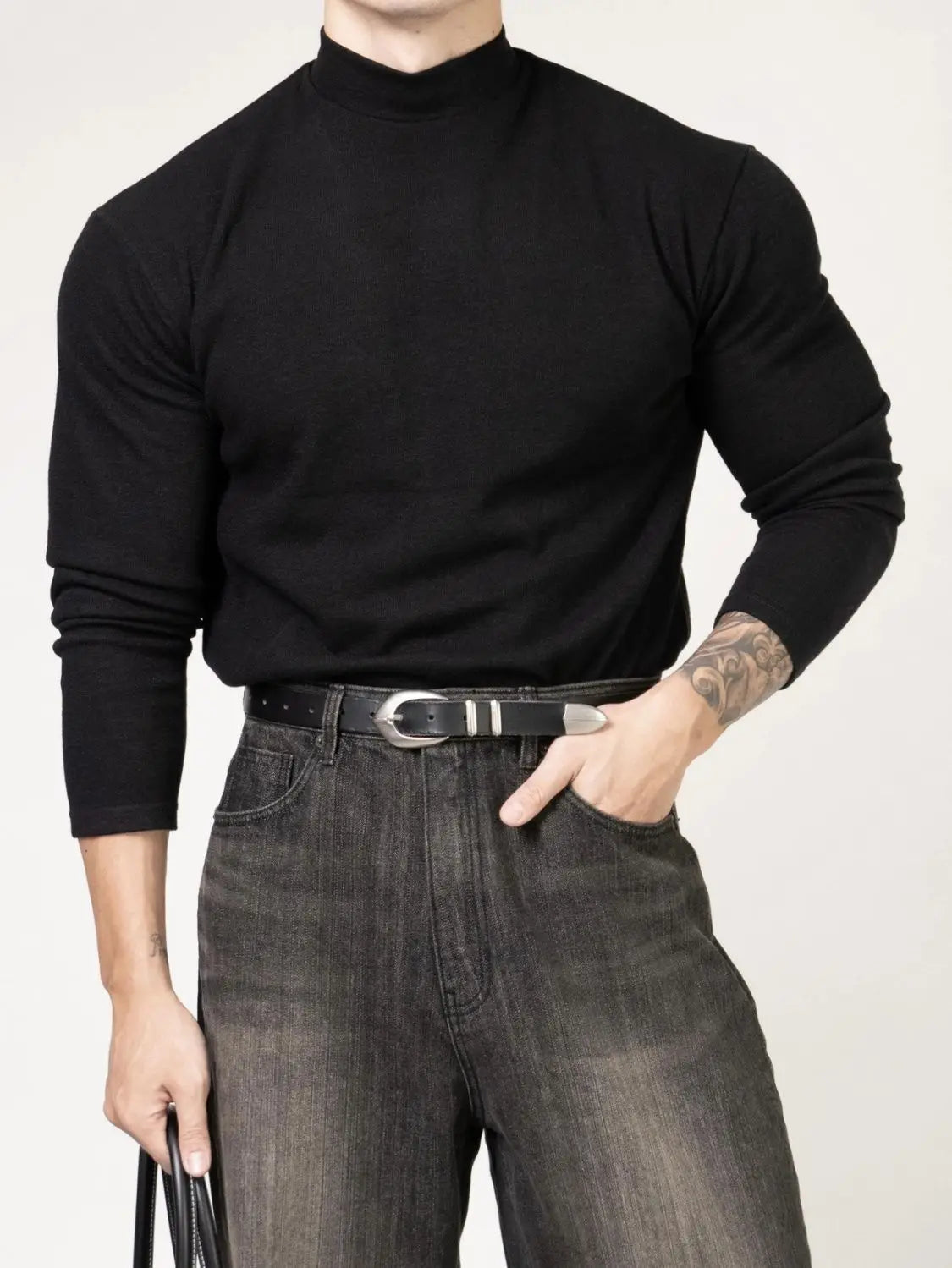 Fitness T-shirt Men's Clothes Spring Autumn Training Suit Threaded Turtleneck Slim Fit Sports Quick Dry Breathable Long Sleeves