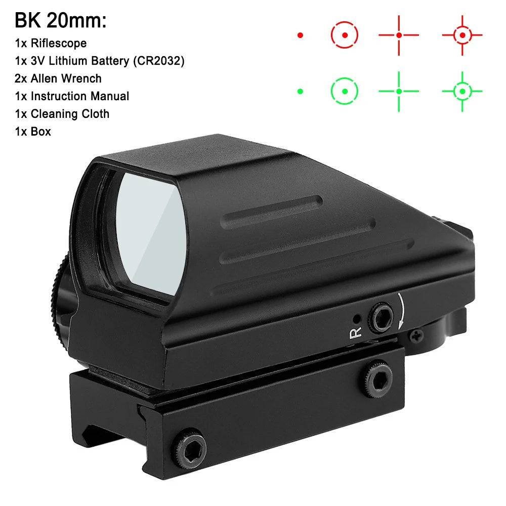 Tactical Reflex Sight Riflescope Red Green Laser Scope 4 Reticle Projected Dot Sight Scope Hunting Optics for 20mm Rail