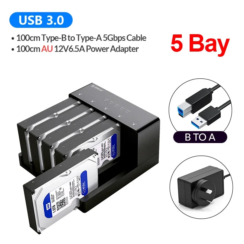 ORICO 5 bay Hard Drive Docking Station SATA to USB 3.0 HDD Docking Station with Offline Clone Function for 2.5/3.5 inch HDD/SSD