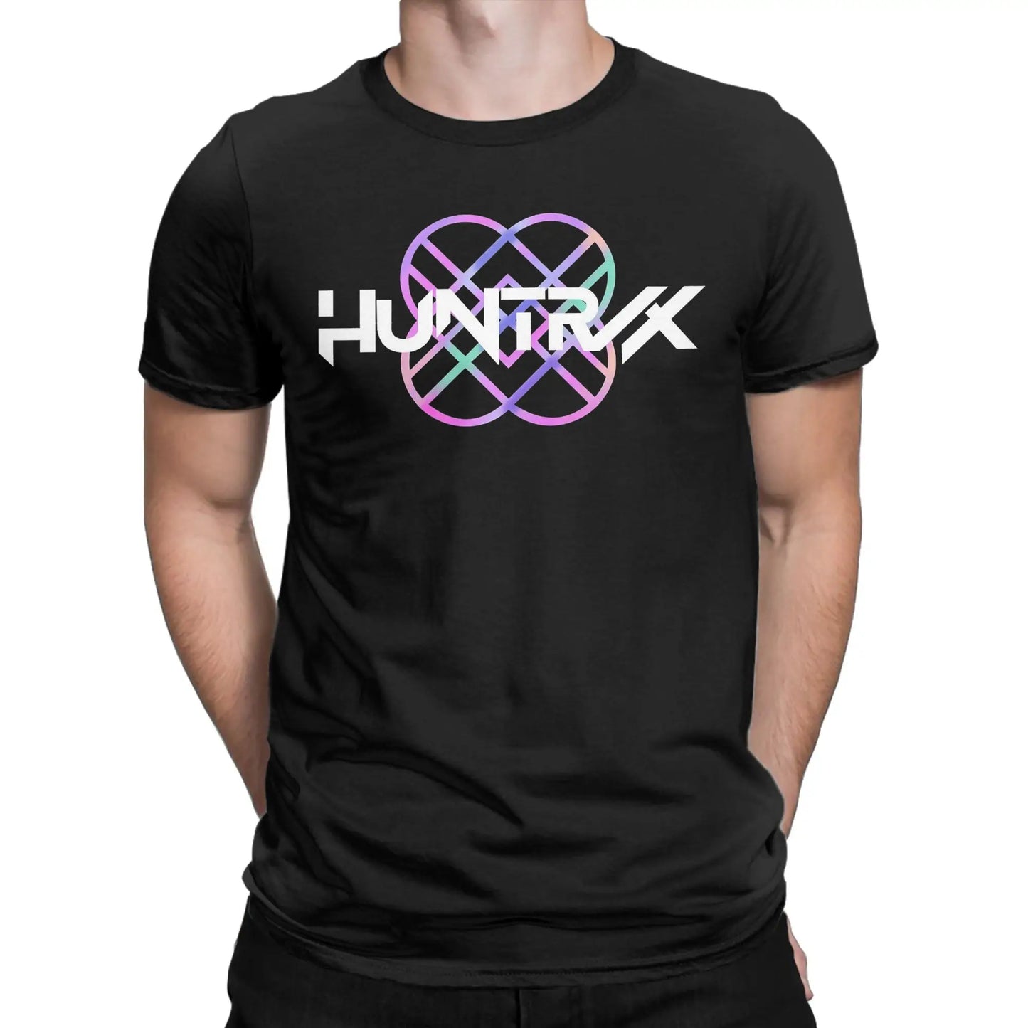 HUNTRX HUNTRIX Logo KPop Demon Hunters Men's T Shirt  Fashion Tees Short Sleeve Crewneck T-Shirts 100% Cotton Big Size Clothing