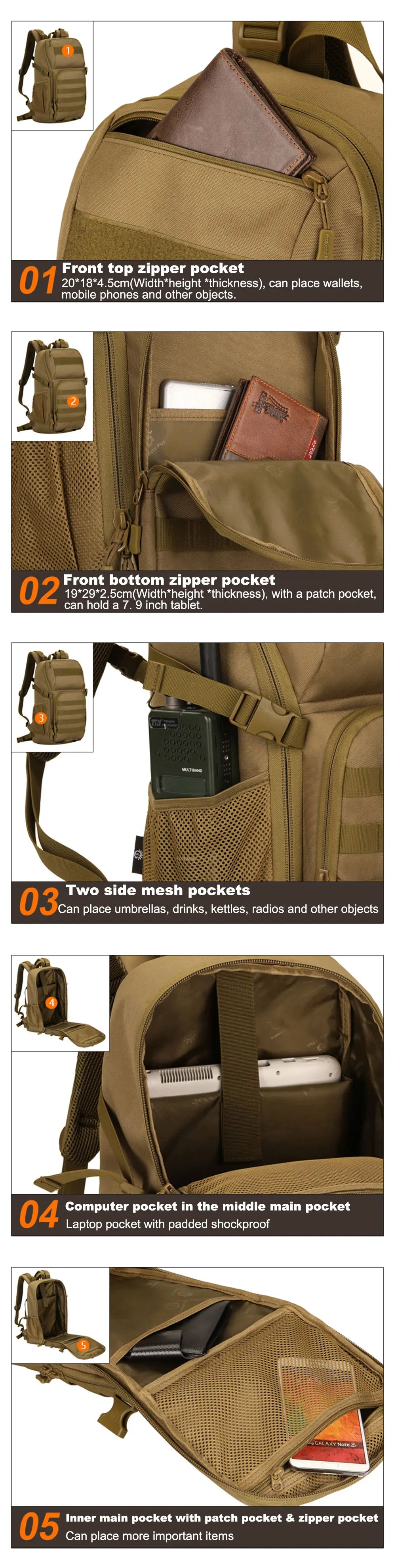 Tactical Backpack for Men, Outdoor Waterproof Trekking Fishing Rucksack, Hunting, Camping, Multi-purpose Molle Bag, 30L