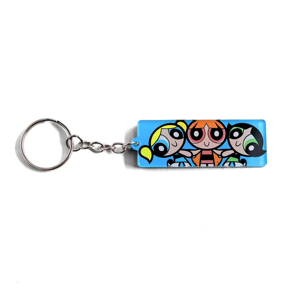 Cartoon Girl Keychain Powerpuff-Animation Keyring Fans Gift Cute Comic Character Peripheral Key Tag Accessories Collection