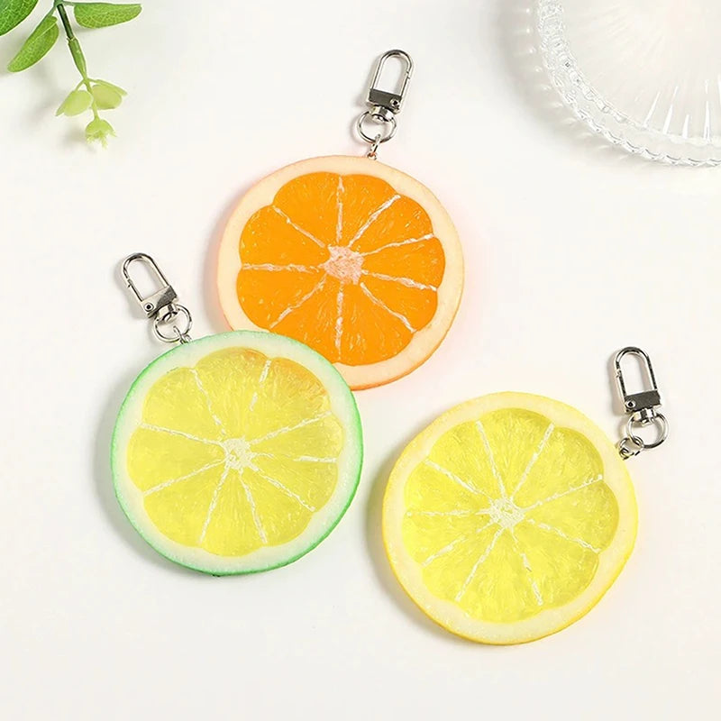 PVC Simulation Fruit Key Chain Lemon Slice Food Model Funny Shooting Prop Car Key Chain Bag Hanging Jewelry Gift