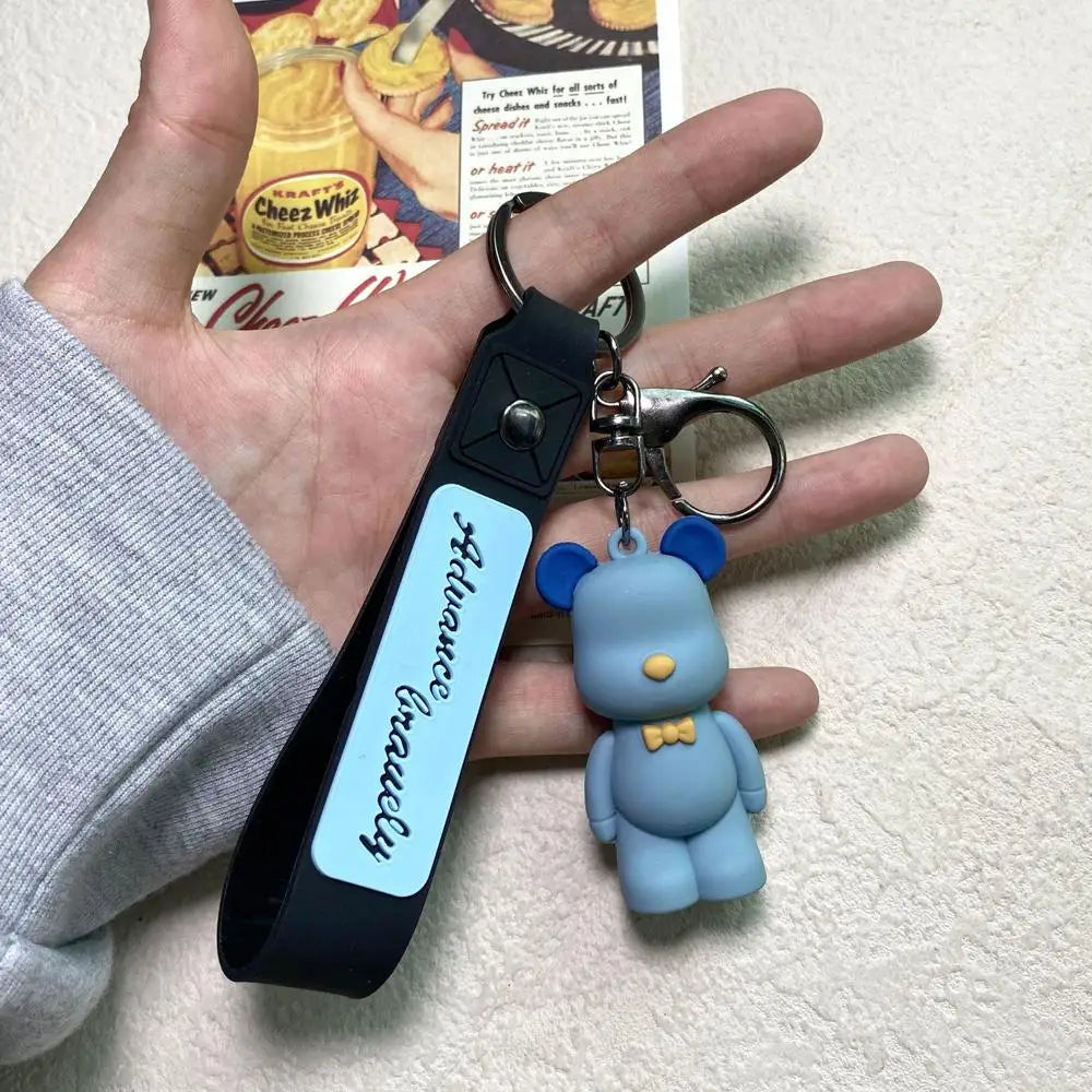 Cute Pvc Tie Bear Keychain Silicone Animal Doll Pendant Keyring With Wristband For Couple Backpack Bag Key Accessories Kid Gifts