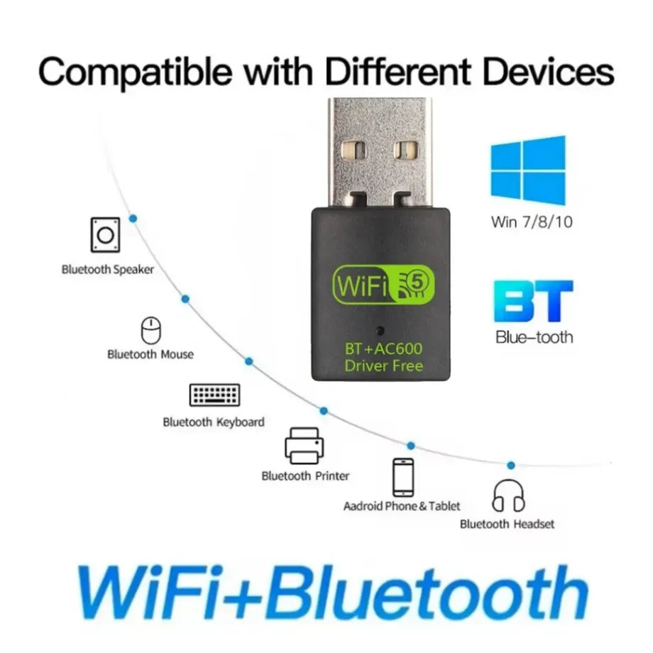 USB WiFi Bluetooth 5.0 600mbps Dual Band Adapter 2.4G 5GHZ USB WiFi5 Network wireless WLAN Network Dongle Free controller dongle