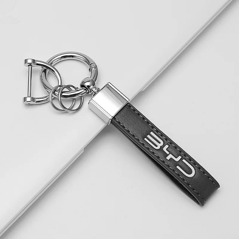 New Men Women Luxury Suede Leather Keychain Logo BYD Keyrings For BYD Tang Han DM Atto 3 Seal Dolphin Car Keychain Accessories