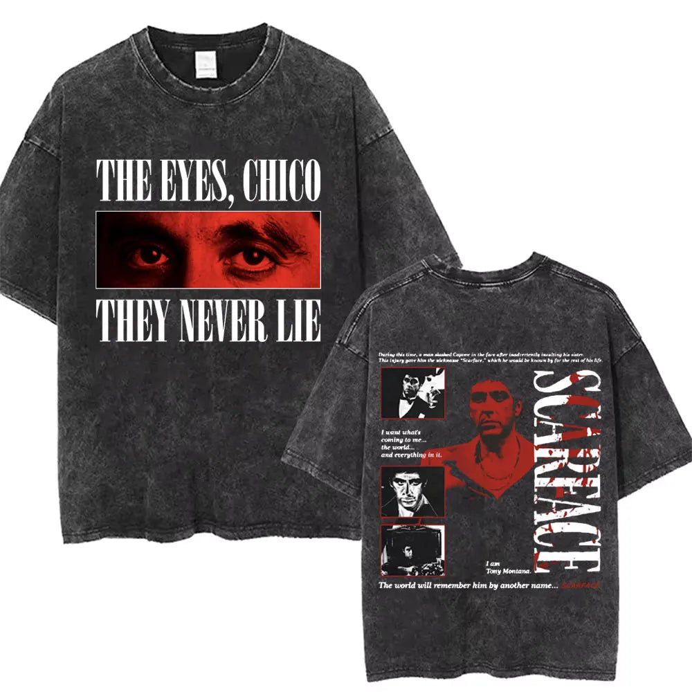 90s Classic Gangsters Movie Scarface Print T-shirts Tony Montana Al Pacino Vintage Washed Cotton Tshirt Men Women Rock T Shirts