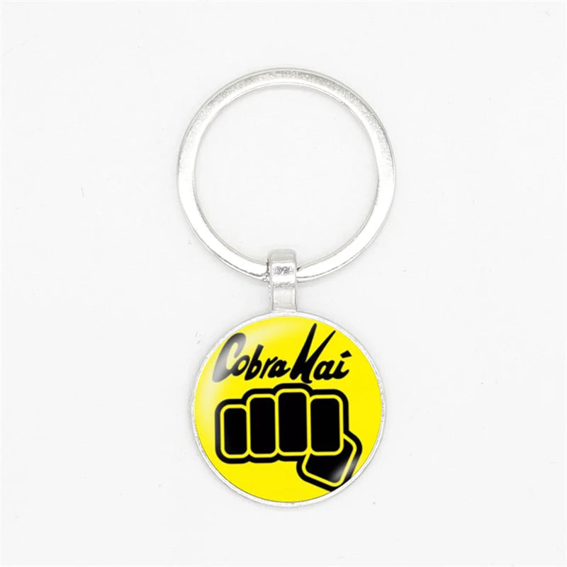 Karate Kid Movie Keychain Cobra Kai Art Photo Glass Cabochon Keyring Car Bag Pendant Keychain Men's Jewelry Gift