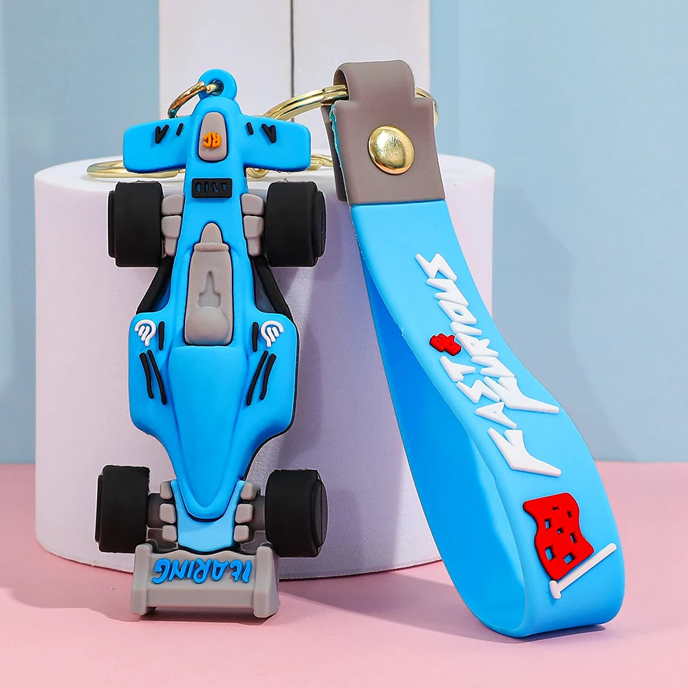 Formula Racing Car PVC Keychain, F1 Style Keychain Soft Rubber Key Ring, Motorsport Keychain for Men Women Racing Enthusiasts