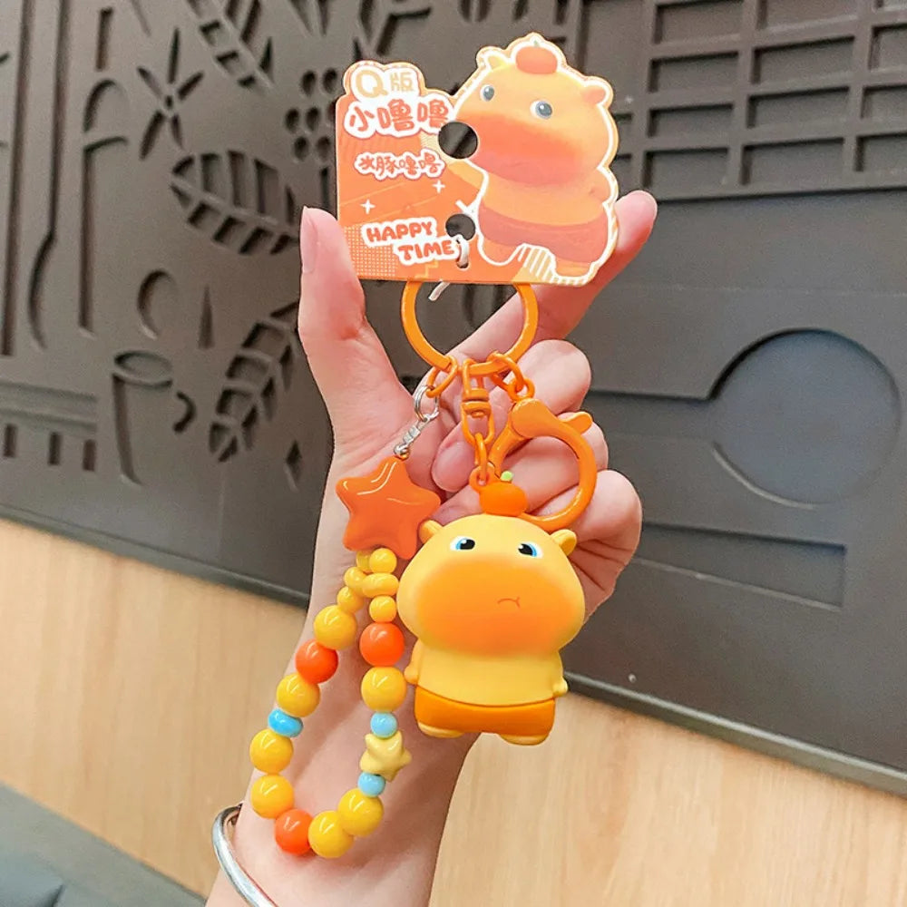 Creative PVC Capybara Key Ring Bag Charm Cute Expression Lulu Doll Keychain Q-version Beading Cartoon Phone Chain Kids