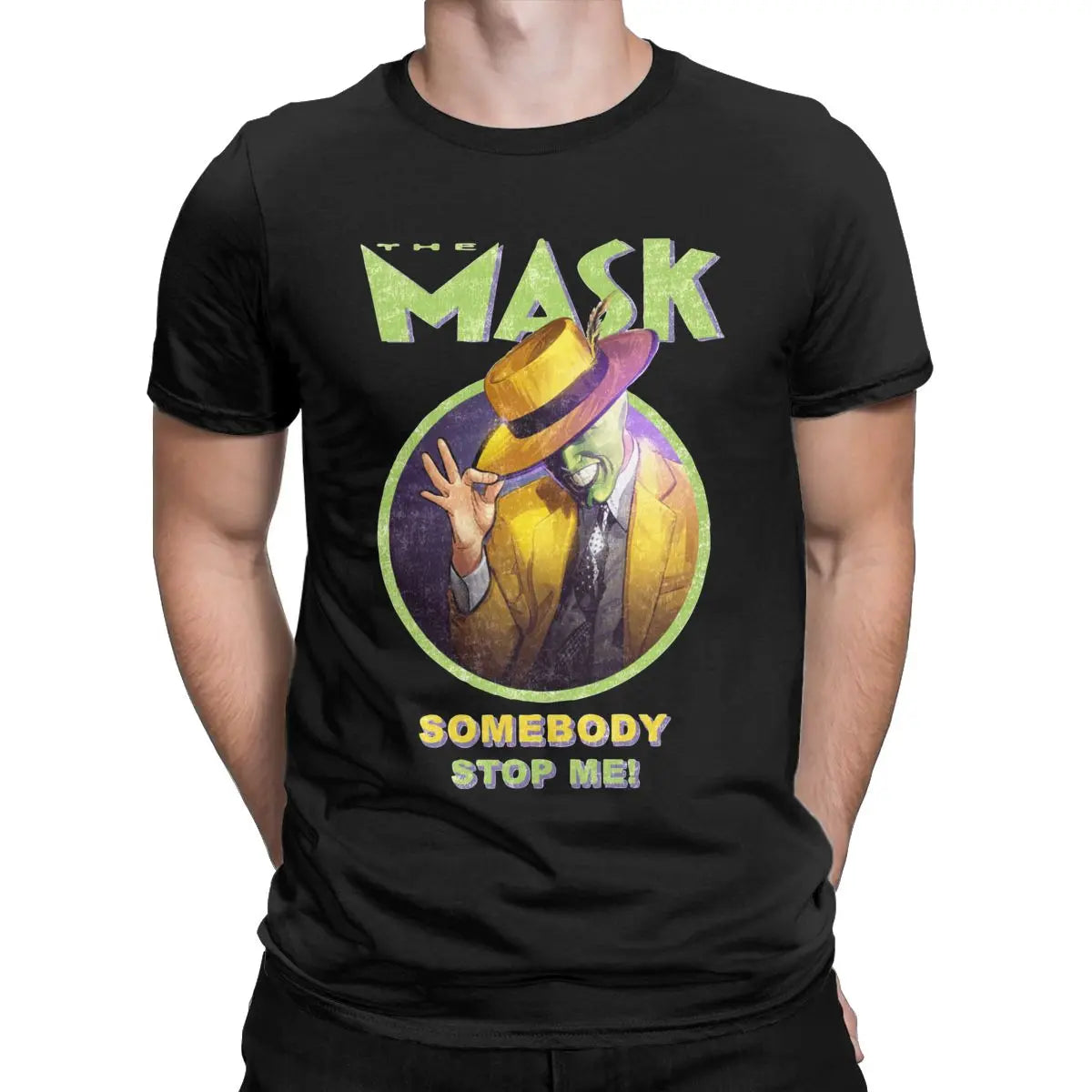 The Mask Retro Movie T Shirts for Men Pure Cotton Vintage Funny T-Shirt Jim Carrey Tee Shirt Short Sleeve Clothes Birthday Gift