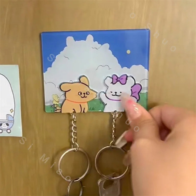 Key Holder Cute Couple Keychain Hanger Wall Home Decor Keyring Pendant Acrylic Nomagnetic Refrigerator Sticker Key Storager Gift