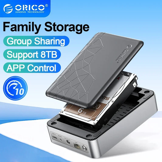 ORICO 2.5" External Hd Type-C Port Super Speed NAS with Automatic Backup Remote Access & Share 12V/2A for PC Phone Pc Case