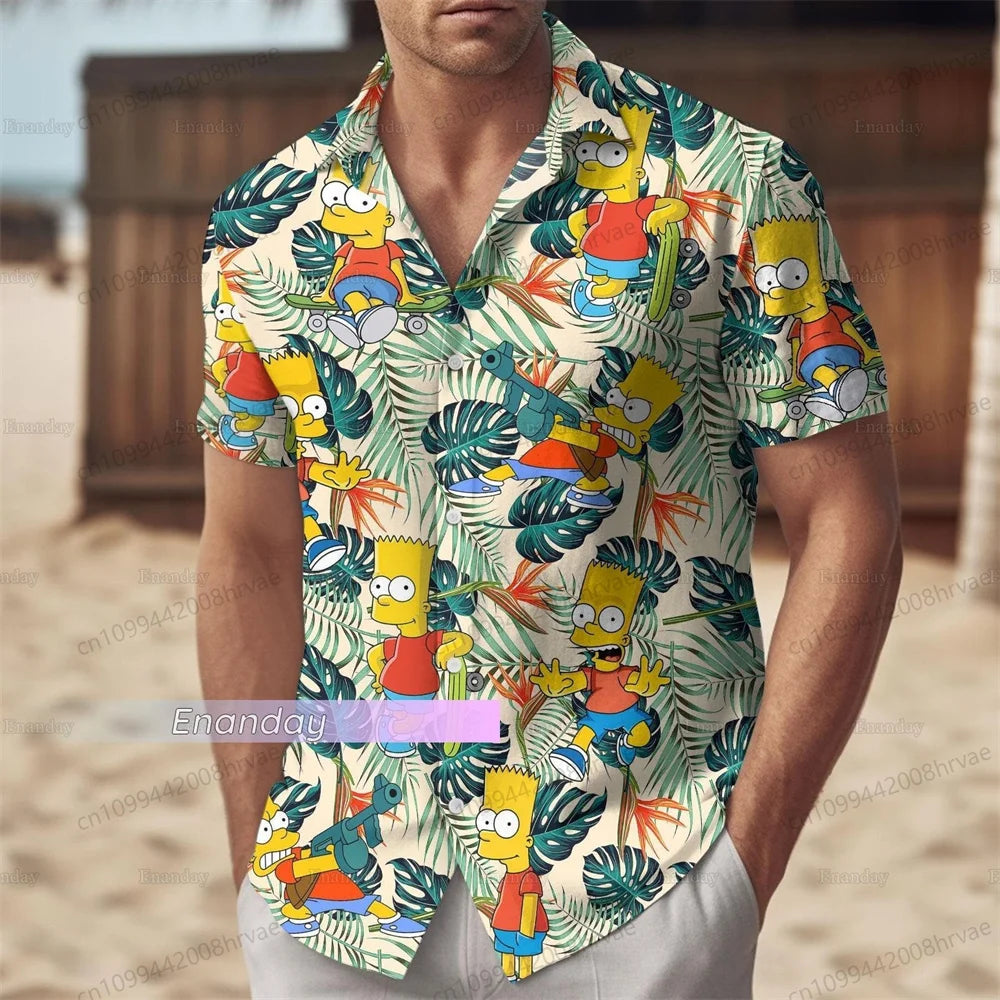 The Simpsons button down shirt, Homer Simpson in the bush shirt, Homer Hawaiian shirt, cartoon shirt for comedy lovers