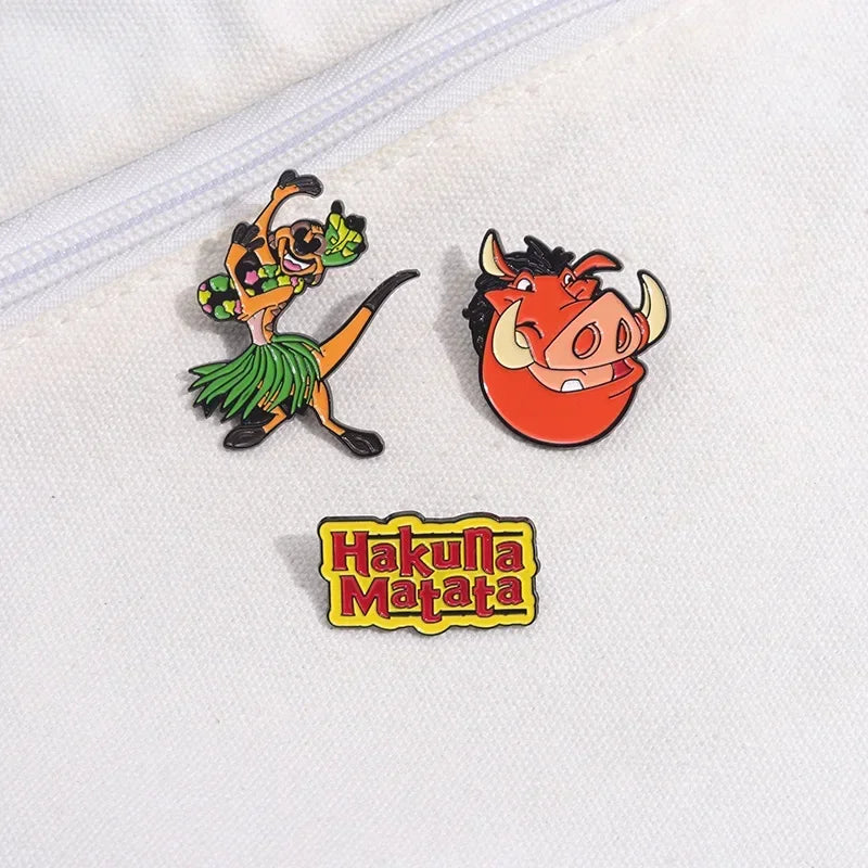 Cartoon Movie The Lion King Creative Enamel Pins Pig Pumbaa Timon Metal Brooches Lapel Badges Accessories Fans Gifts