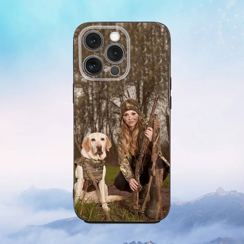 Hunter Dog Hunting Phone Case For iPhone 16e,16,15,14,13,12,11,Pro,X,XS,Max,XR,Plus,Mini Soft Black Cover