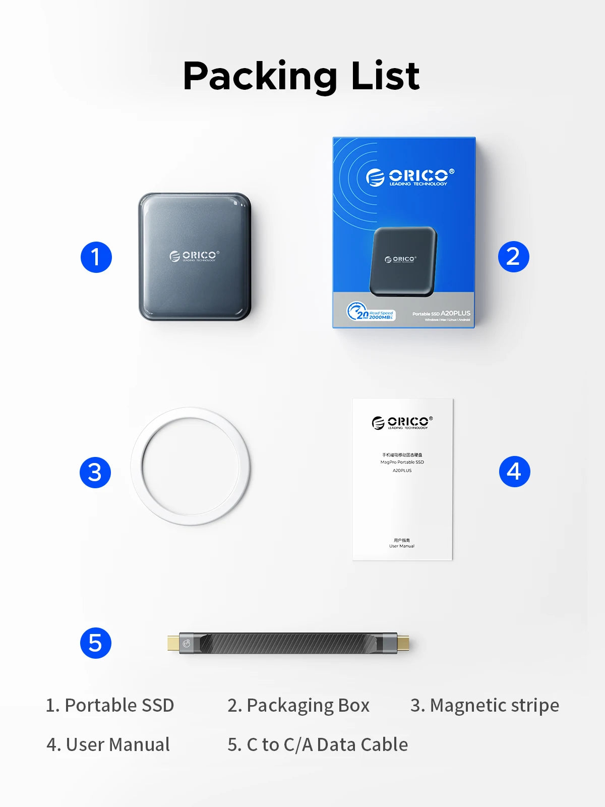 ORICO 1TB Magnetic External SSD, 4K ProRes HDR Record and Store, 2000MB/s Stable Transmission and Storage, Portable Solid State