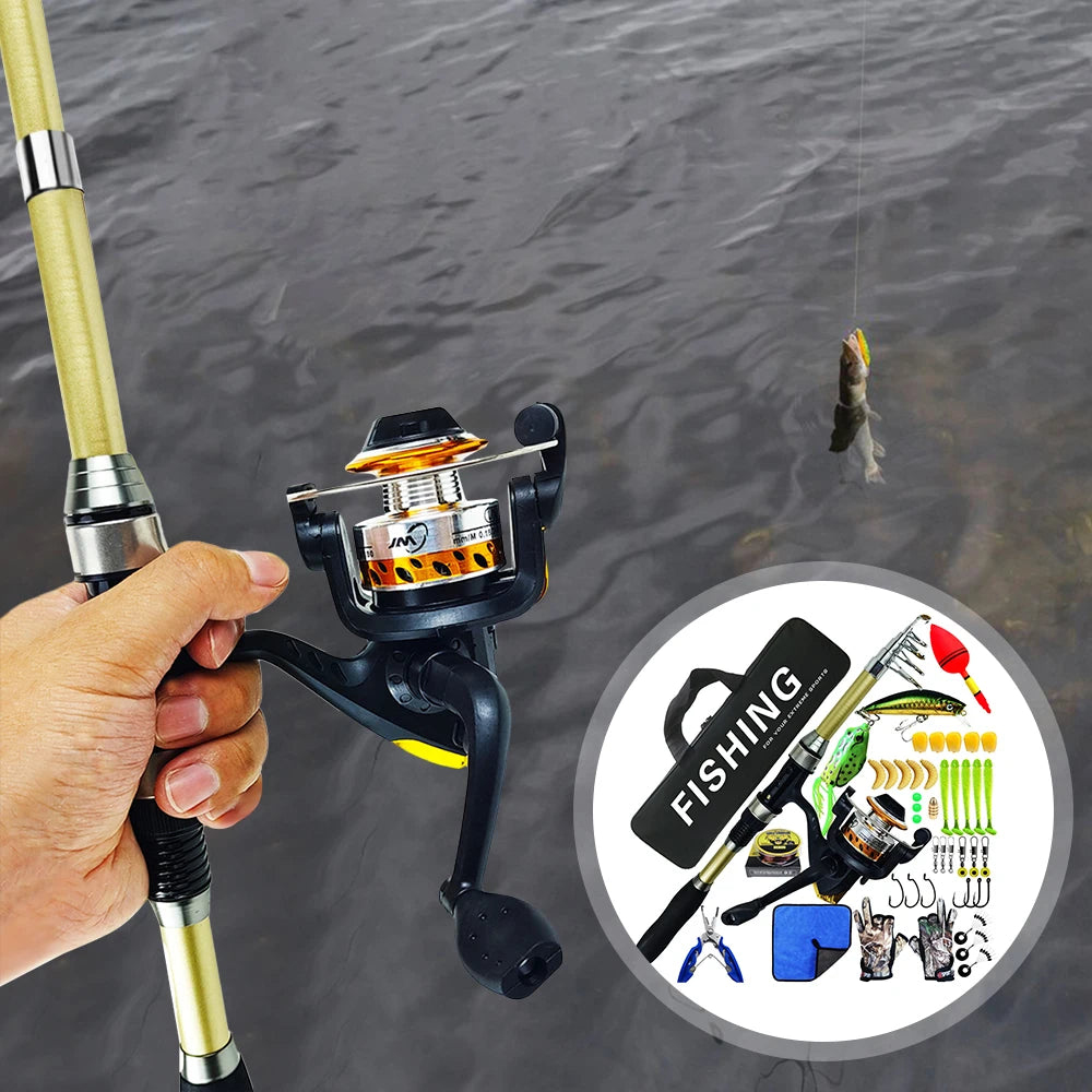 Fishing rod Set 1.8M Full Kits With Telescopic Fishing Rod And Spinning Reel 5.2:1 Baits Hooks Travel Pole Set 2025 NEW