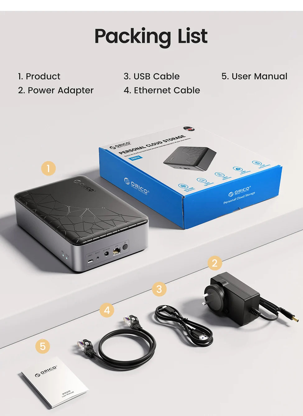 ORICO Private Cloud Nas Network Storage Server Personal Home Automatic Backup 2.5/3.5"SATA HDD Case External Hard Disk Enclosure