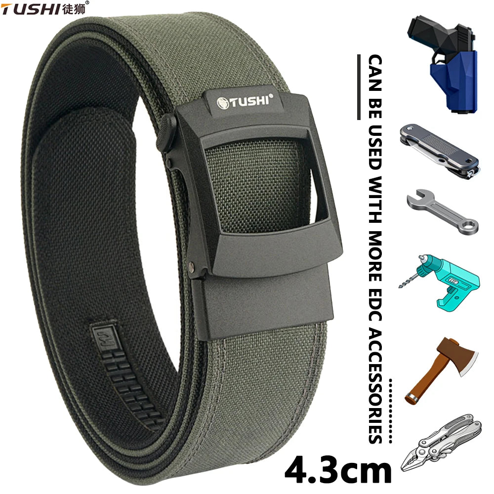 TUSHI 4.3cm Tactical Gun Belt for Men Multi-size 1100D Nylon Metal Automatic Buckle Police Military Belt Hunting IPSC Girdles