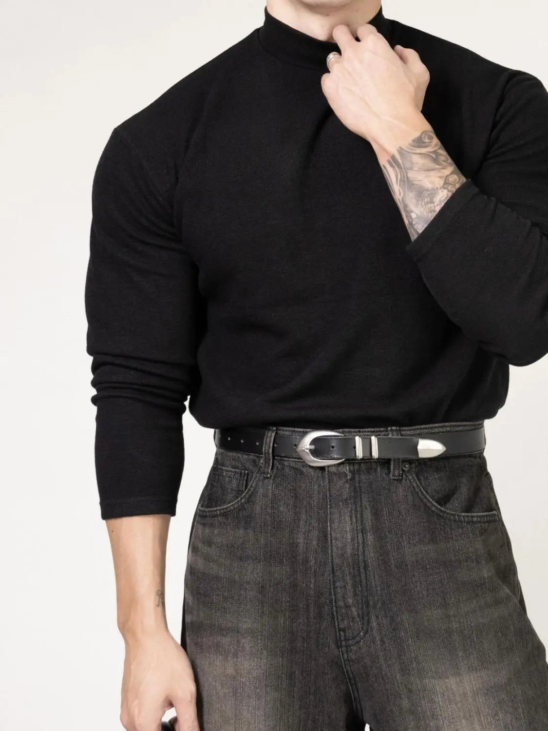 Fitness T-shirt Men's Clothes Spring Autumn Training Suit Threaded Turtleneck Slim Fit Sports Quick Dry Breathable Long Sleeves