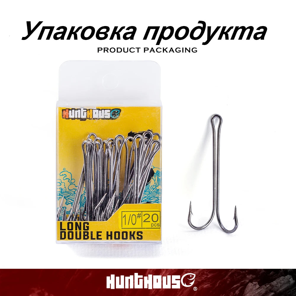 HuntHouse Double Fishing Hook Soft Lure Stainless Steel Weedless Super Sharp 1# 2# 4# 6# 1/0 2/0 3/0 Saltwater Fish Tackle
